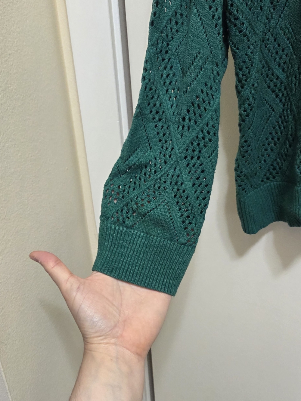 Torrid Green Open-Knit Pointelle Diamond Crewneck Sweater 2X - Picture 4 of 5